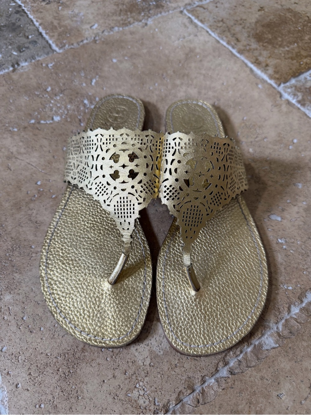 Tory Burch Metallic Gold Laser-Cut Thong Sandals